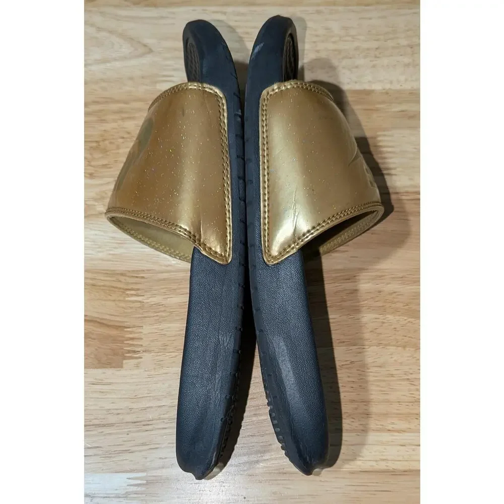 Nike Benassi JDI Slide Sandals Womens 8 Gold Glitter Logo Comfort Slip On